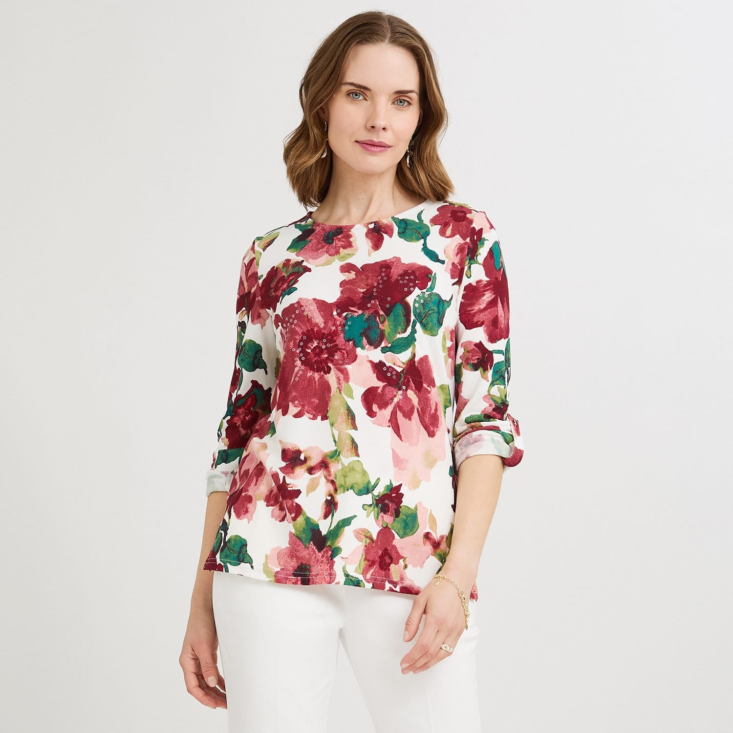 Polera Lanilla Estampada con Aplicación de Lentejuelas Rosado